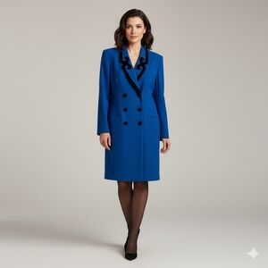 Vintage 80s Double Breasted Dress with Velvet Trim Lapels